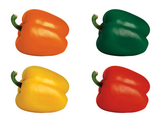 pepper set yellow orange red green isolated background