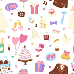Wedding cartoon vector seamless pattern
