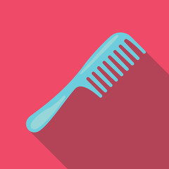 comb flat icon style with long shadow isolated on blue background. bathroom elements vector sign symbol
