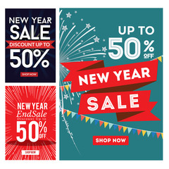 Modern New Year Sale Banner Set, Suitable For Call To Action Button, Advertisement, E-newsletter, Web Banners, Posters and Social Media Promotions