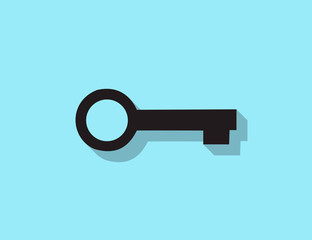 Vector black old key with long shadow
