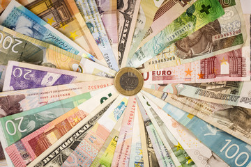 different mixed banknotes