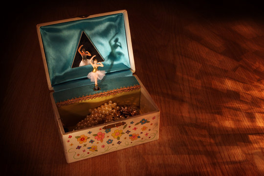 Vintage music box with ballerina