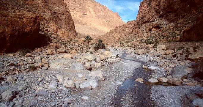 Aerial, Gorges Du Todra, Todra Gorge, Morocco. Graded and stabilized version. Watch also for the native material, straight out of the camera.