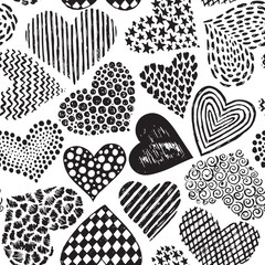 Vector seamless pattern in with hand drawn sketch hearts.