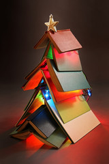 Christmas tree made out of books