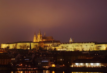 Prague by night, the famous romantic capital of Chech republic, Europe.

