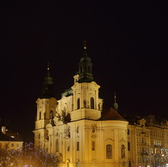 Fototapeta na wymiar Saint Nicolas Church, Prague by night, the famous romantic capital of Chech republic, Europe. 