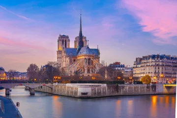 Fototapeten Malerischer grandioser Sonnenuntergang über der Kathedrale Notre Dame de Paris, Frankreich © Kavalenkava