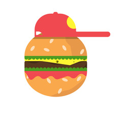 hamburger and cap. chisburger and baseball cap