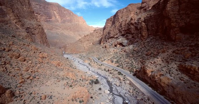 Aerial, Gorges Du Todra, Todra Gorge, Morocco. Graded and stabilized version. Watch also for the native material, straight out of the camera.