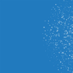 Beautiful snowfall. Right semicircle on blue background. Vector illustration.