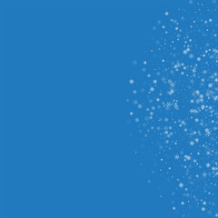 Beautiful snowfall. Right semicircle on blue background. Vector illustration.