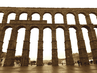 Fototapeta premium Sepia Tone of The Aqueduct of Segovia, Stunning Landmark and the UNESCO World Heritage Site, Spain 