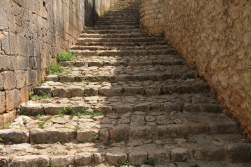 Stone stairs in the old town Pocitelj near the Mostar , Bosnia and Herzegovina