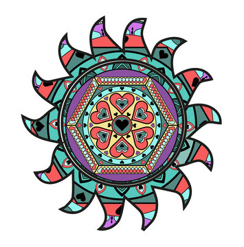 Vector illustration of a colored sun mandala, sole mandala colorato vettoriale