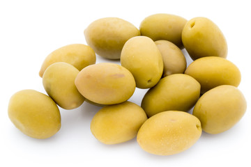 Green big olives on the white background.