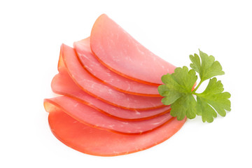 Pork ham slices isolated on white background.
