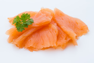 Fresh salmon fillet on isolated white.