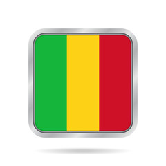 Fototapeta premium Flag of Mali. Shiny metallic gray square button.