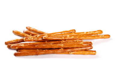 salty cracker pretzel sticks isolated on white background