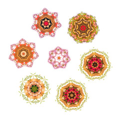 Set of kaleidoscopic background pictures from elements of vegetarian sandwich with fried wild...