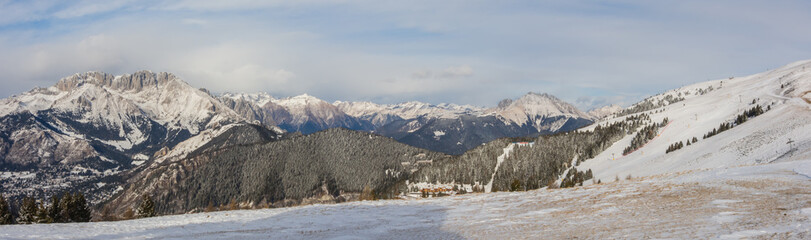 Fototapeta premium Wonderful panorama from Monte Pora to Presolana after a snowfall. Orobie Prealps, Bergamo, Lombardy, Italy.