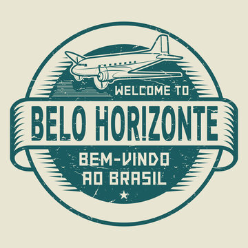 Stamp with airplane and text Welcome to Belo Horizonte, Brazil