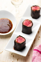 beef rolls from nori.selective focus
