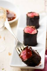 beef rolls from nori.selective focus