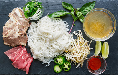 deconstructed pho laid out with all ingredients - obrazy, fototapety, plakaty