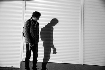 Shadow of the photographer. Black and white art