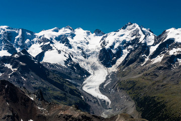 Piz Bernina and Morteratsch Glacier, Engadin, Switzerland
