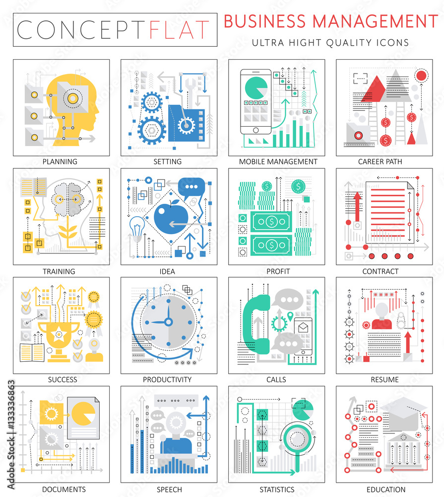 Poster Infographics mini concept Business management icons for web. Premium quality design web graphics icons elements. Business management concepts.