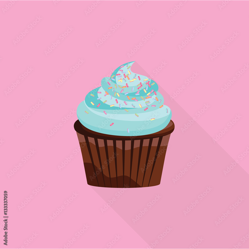 Wall mural Cute and bright cupcake vector illustrator for banner. Delicious Sweets, Dessert flat style