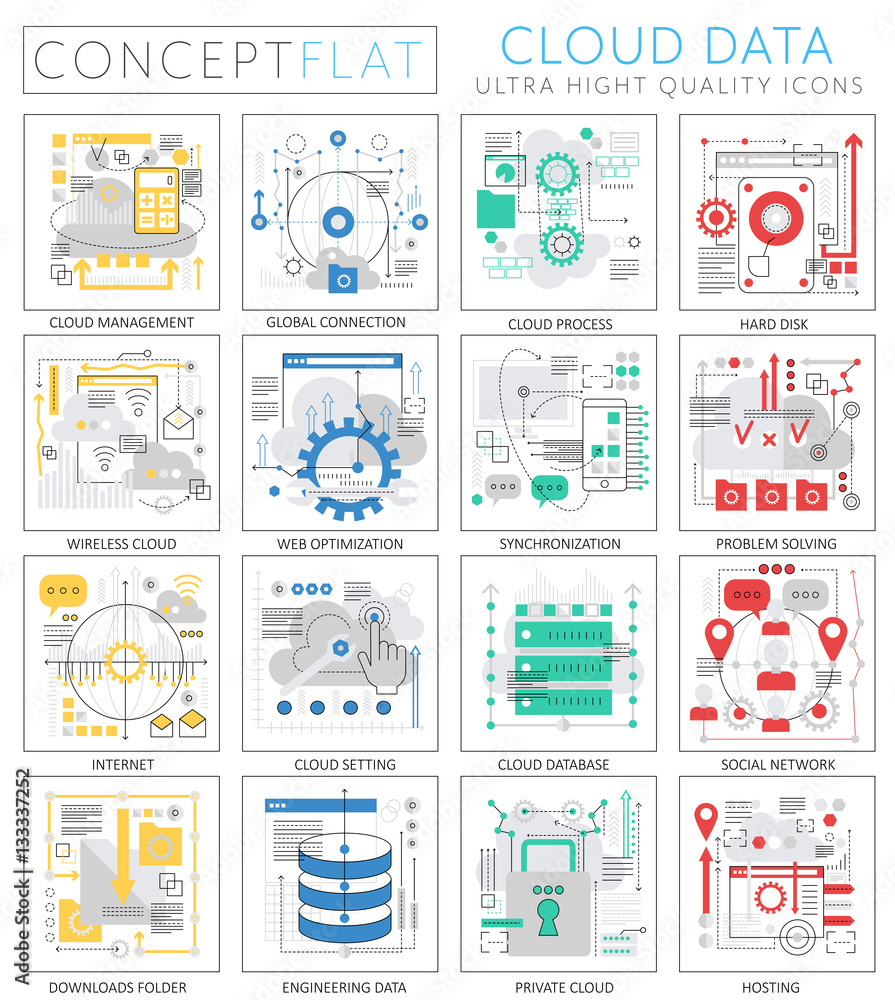 Aufkleber Infographics mini concept Cloud data icons for web. Premium quality design web graphics icons elements. Cloud big data concepts.