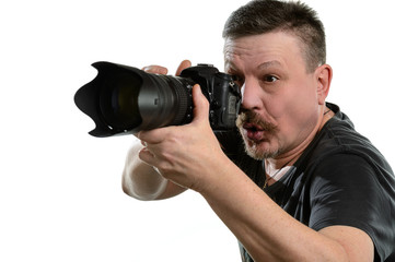 portrait photographer with a camera on an isolated background