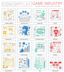 Infographics mini concept Game industry icons for web. Premium quality design web graphics icons elements. Game industry concepts.
