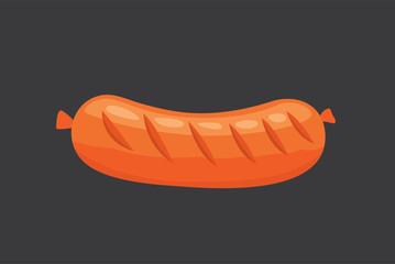 vector cartoon sausage. Isolated fresh Delicatessen icons. Grilled product on dark background