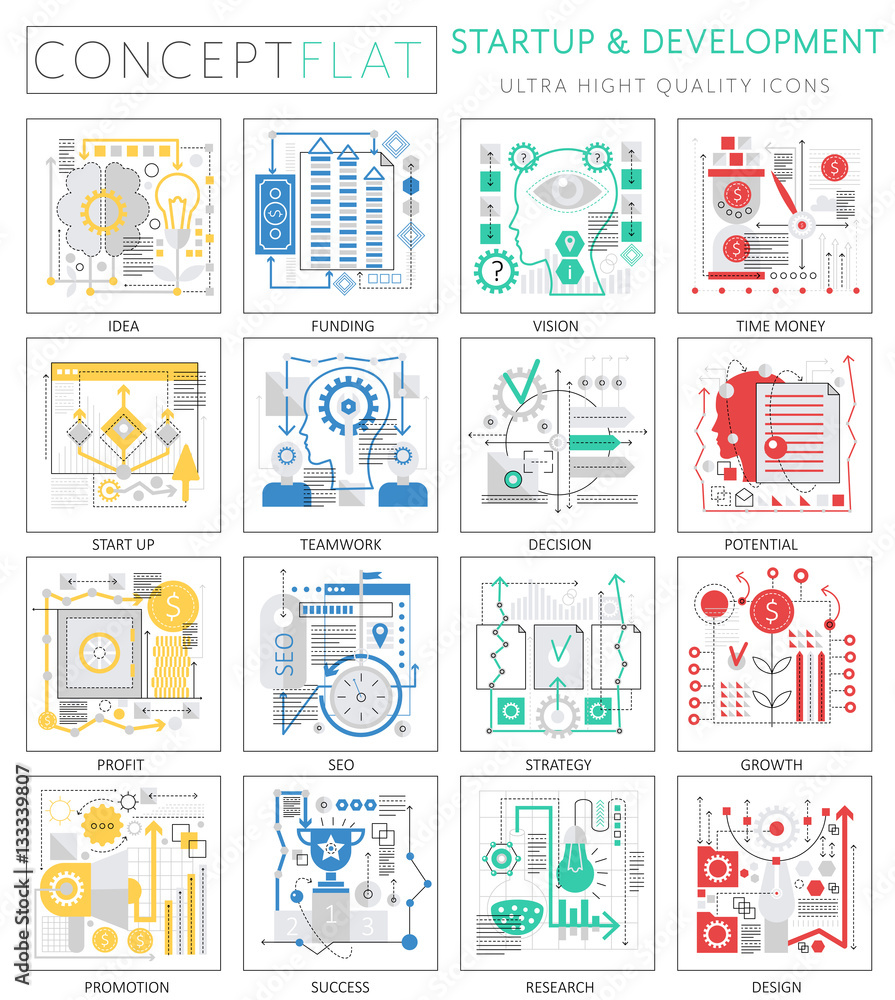 Fototapete Infographics mini concept startup and development icons for web. Premium quality design web graphics icons elements. Start-up concepts.