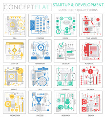 Infographics mini concept startup and development icons for web. Premium quality design web graphics icons elements. Start-up concepts.