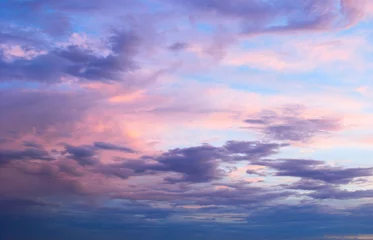 Poster Vroege ochtend lente zomer roze en blauwe bewolkte hemel © Kristy