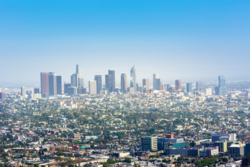 Fototapeta na wymiar Blue sky over Los Angeles downtown