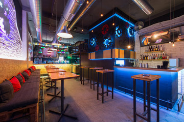 Interior of a night club with pallet furniture