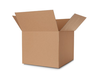 Open cardboard box on white background