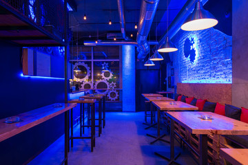 Interior of a night club with pallet furniture