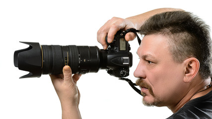 portrait photographer with a camera on an isolated background