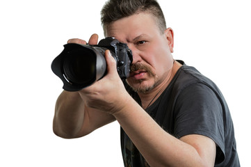 portrait photographer with a camera on an isolated background