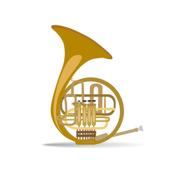 Vector illustration of french horn, flat style design.