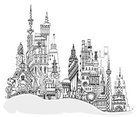 Naklejka premium Modern city illustration with a lots of detailed buildings and trees